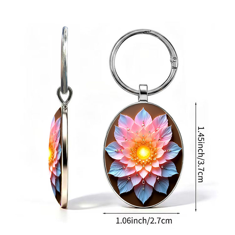 Exquisite Digital Style Lotus Pattern Key Chain
